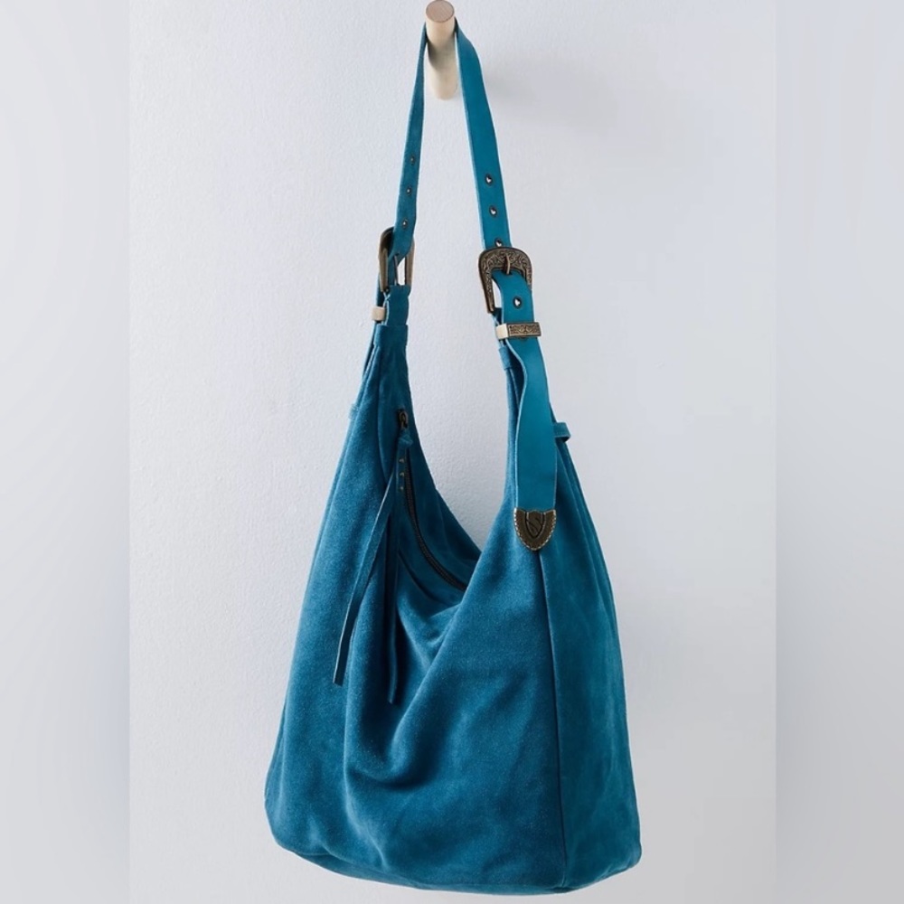 New! Free People westbound suede tote hobo bag carryall blue nwot - Picture 2 of 13